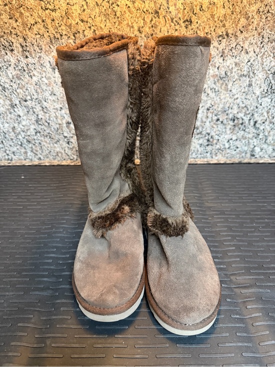 UGG Shoes - UGG Tall Suede Winter Boots with Faux Fur Trim - Brown